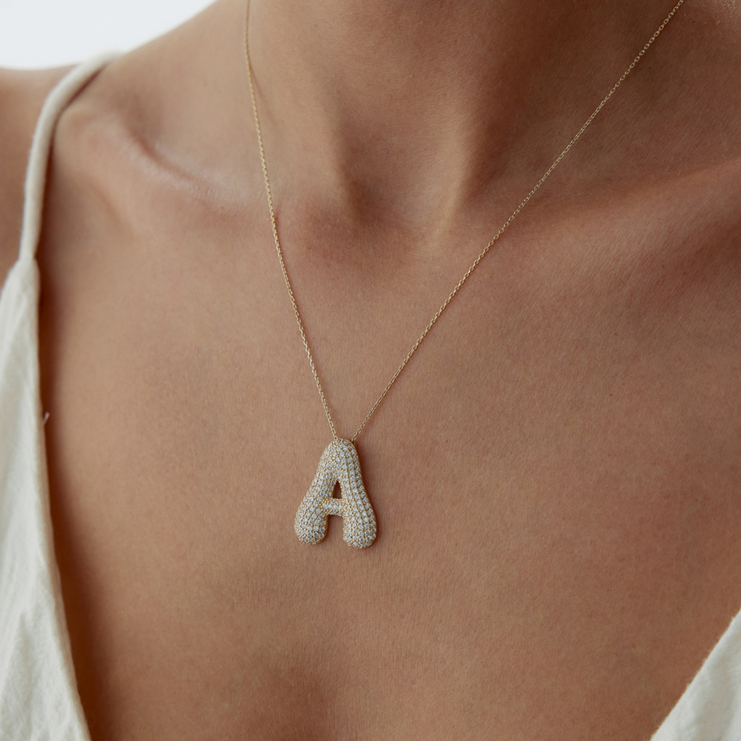 Taşlı Balon A Harfi Kolye - 2