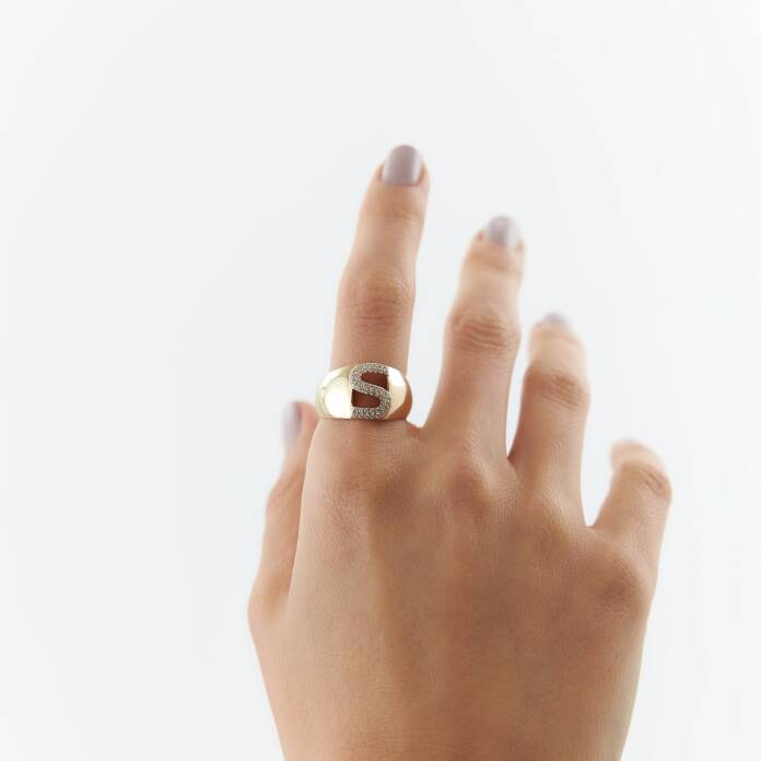 Taşlı Bombe Harf Yüzük - 3