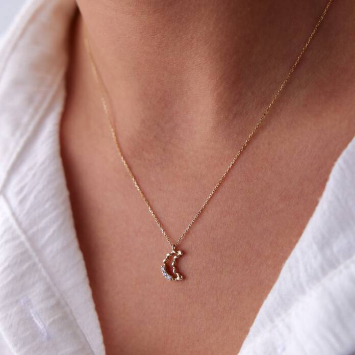 Taşlı Burgu Ay Kolye - 1