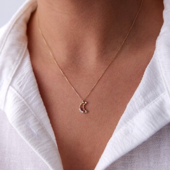 Taşlı Burgu Ay Kolye - Rayna (1)