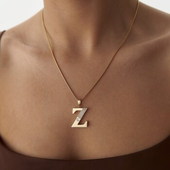 Taşlı Büyük Harf Kolye - Mazi