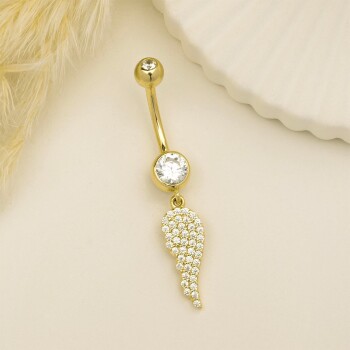 Taşlı Büyük Kanat Sallantılı Göbek Piercing - Dianora (1)