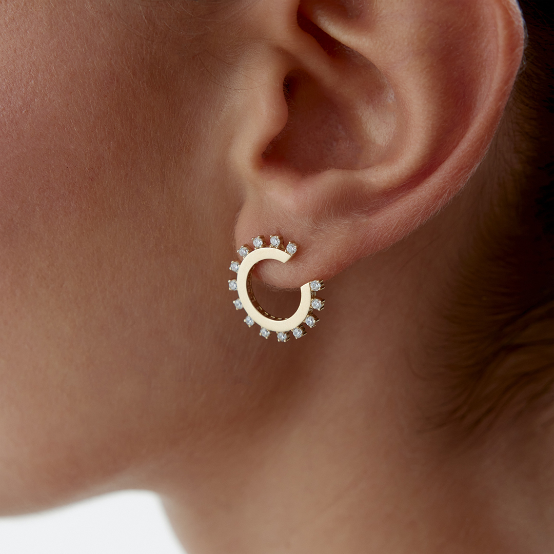 Taşlı C Çark Küpe - 2