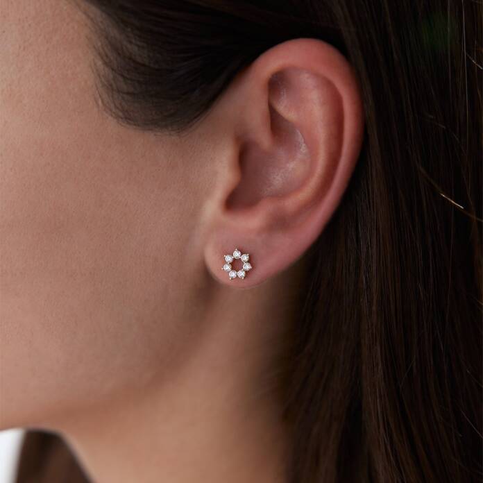 Taşlı Çember Çiçek Küpe - 1