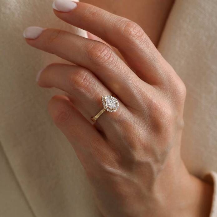 Taşlı Çerçeve Damla Tektaş Yüzük - 1