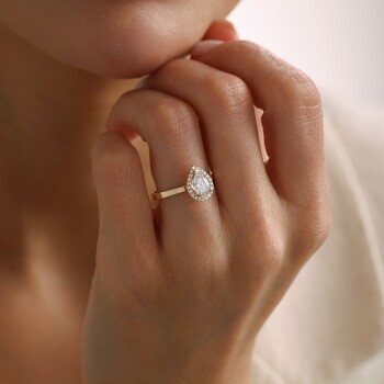 Taşlı Çerçeve Damla Tektaş Yüzük - Oragold Orhan (1)