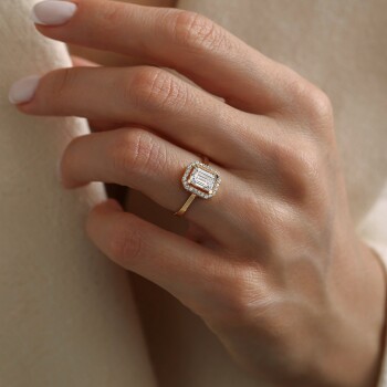 Taşlı Çerçeve Dört Tırnaklı Baget Yüzük - Oragold Orhan (1)