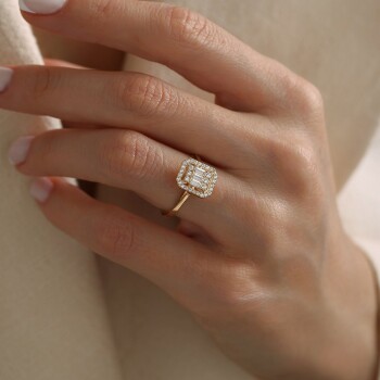 Taşlı Çerçeve Mini Baget Yüzük - Oragold Orhan (1)