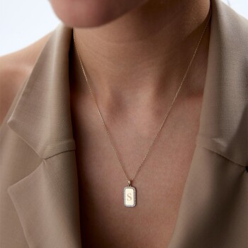 Taşlı Çerçeve Plaka Kolye - Rayna