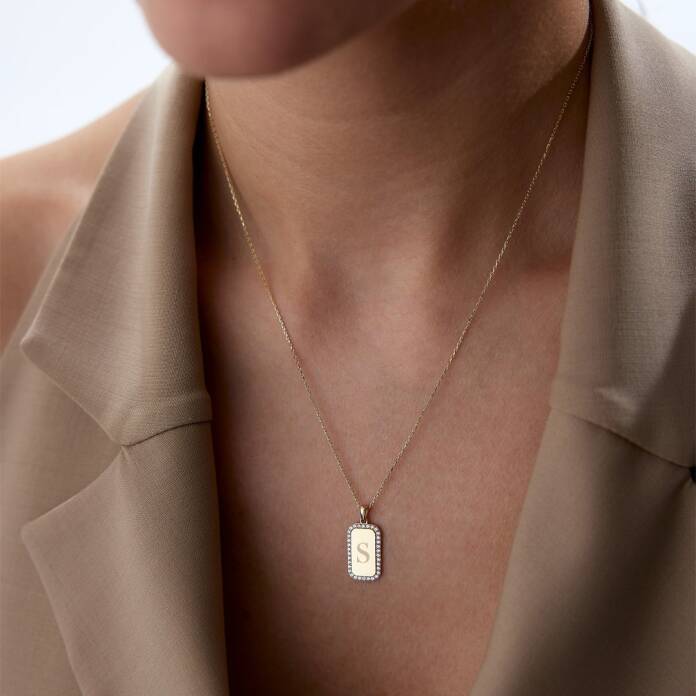 Taşlı Çerçeve Plaka Kolye - 1