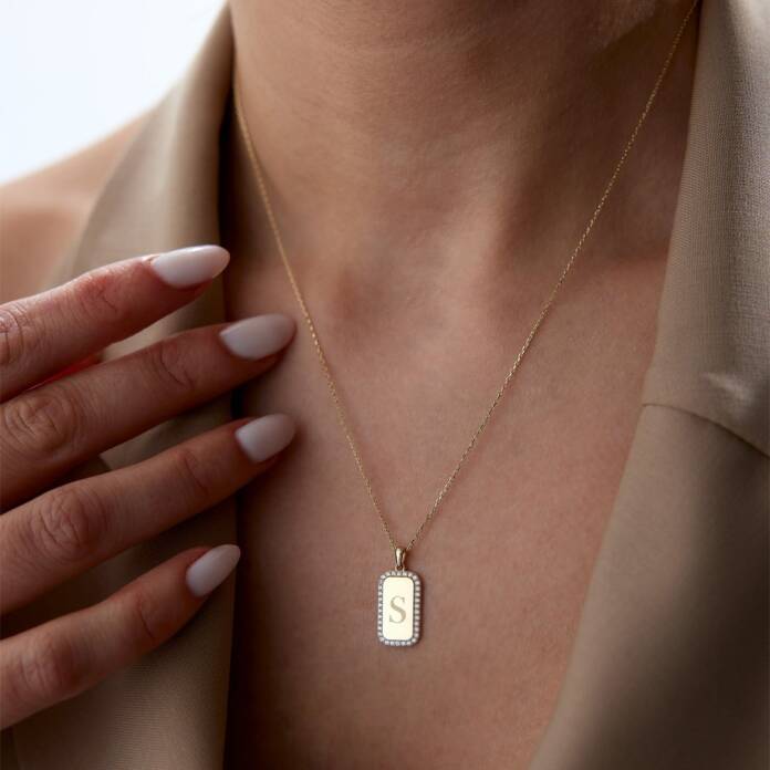 Taşlı Çerçeve Plaka Kolye - 2