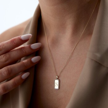 Taşlı Çerçeve Plaka Kolye - 3