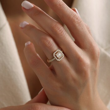 Taşlı Çerçeve Yarım Tur Baget Yüzük - Oragold Orhan (1)