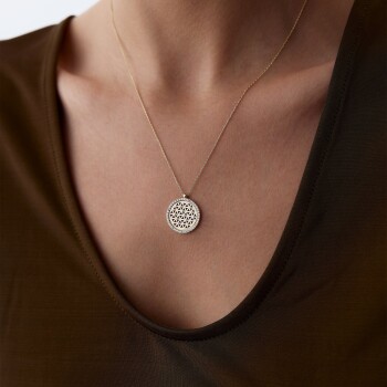 Taşlı Çerçeveli Yaşam Çiçeği Kolye - Rayna