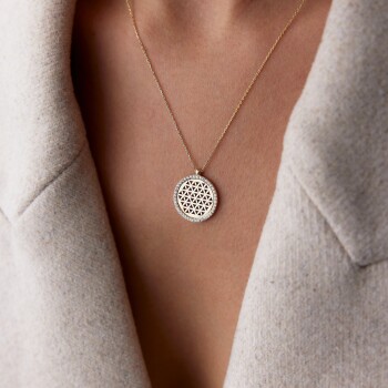 Taşlı Çerçeveli Yaşam Çiçeği Kolye - Rayna (1)