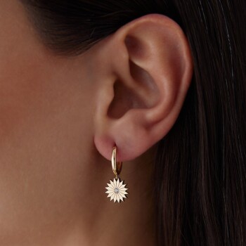 Taşlı Çiçek Halka Sallantılı Küpe - Rayna (1)