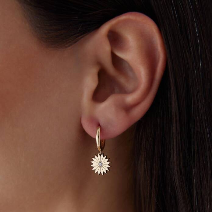 Taşlı Çiçek Halka Sallantılı Küpe - 2