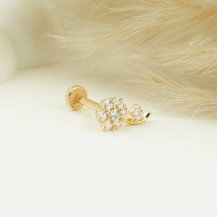 Taşlı Çiçek Minimal Tragus Piercing - 3