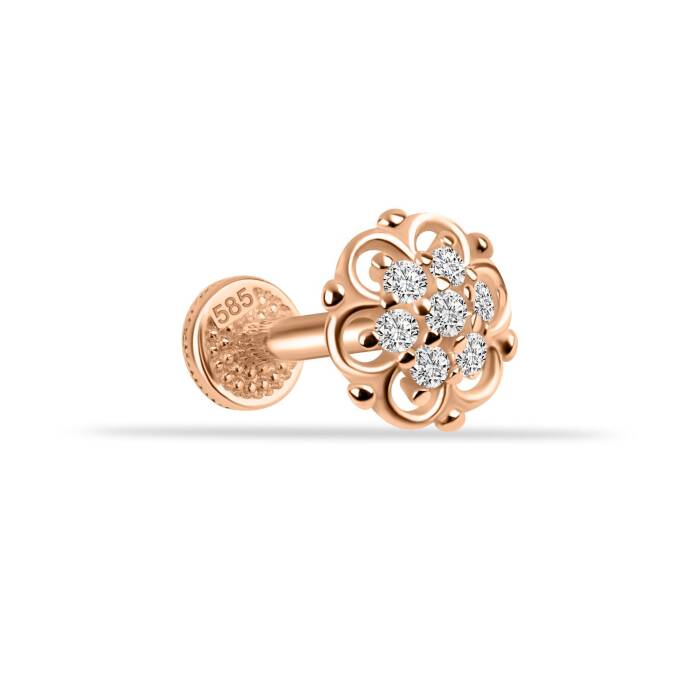 Taşlı Çiçek Minimal Tragus Piercing - 1