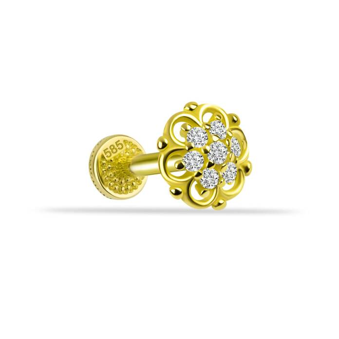 Taşlı Çiçek Minimal Tragus Piercing - 2