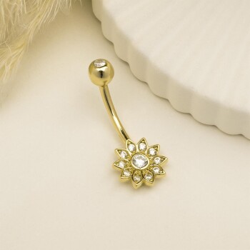 Taşlı Çiçek Motifli Göbek Piercing - Dianora (1)