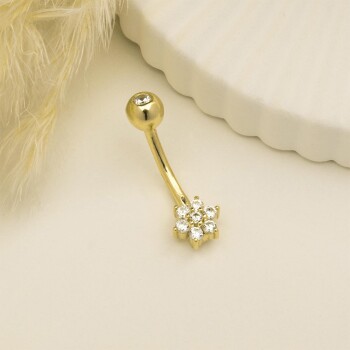 Taşlı Çiçek Motifli Göbek Piercing - Dianora (1)