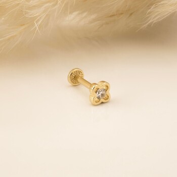 Taşlı Çiçek Motifli Minimal Tragus Piercing - 3