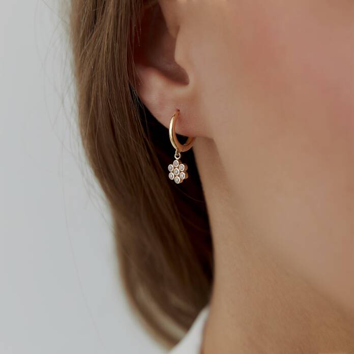 Taşlı Çiçek Sallantılı Küpe - 1