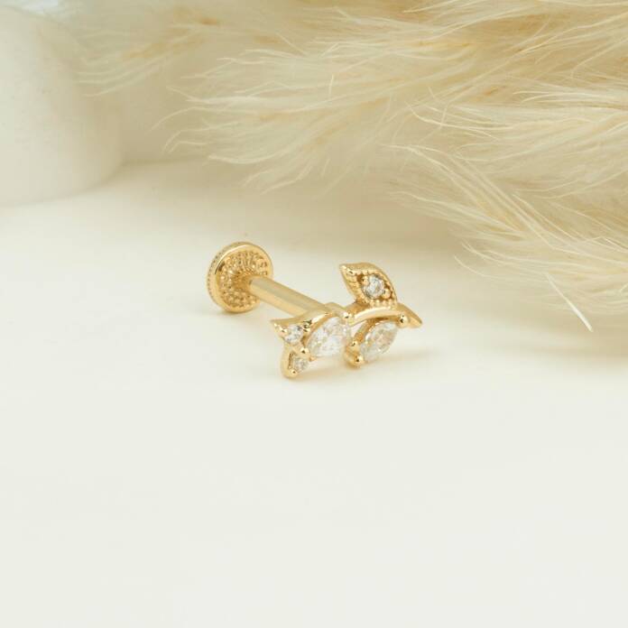 Taşlı Çiçek Tragus Piercing - 3