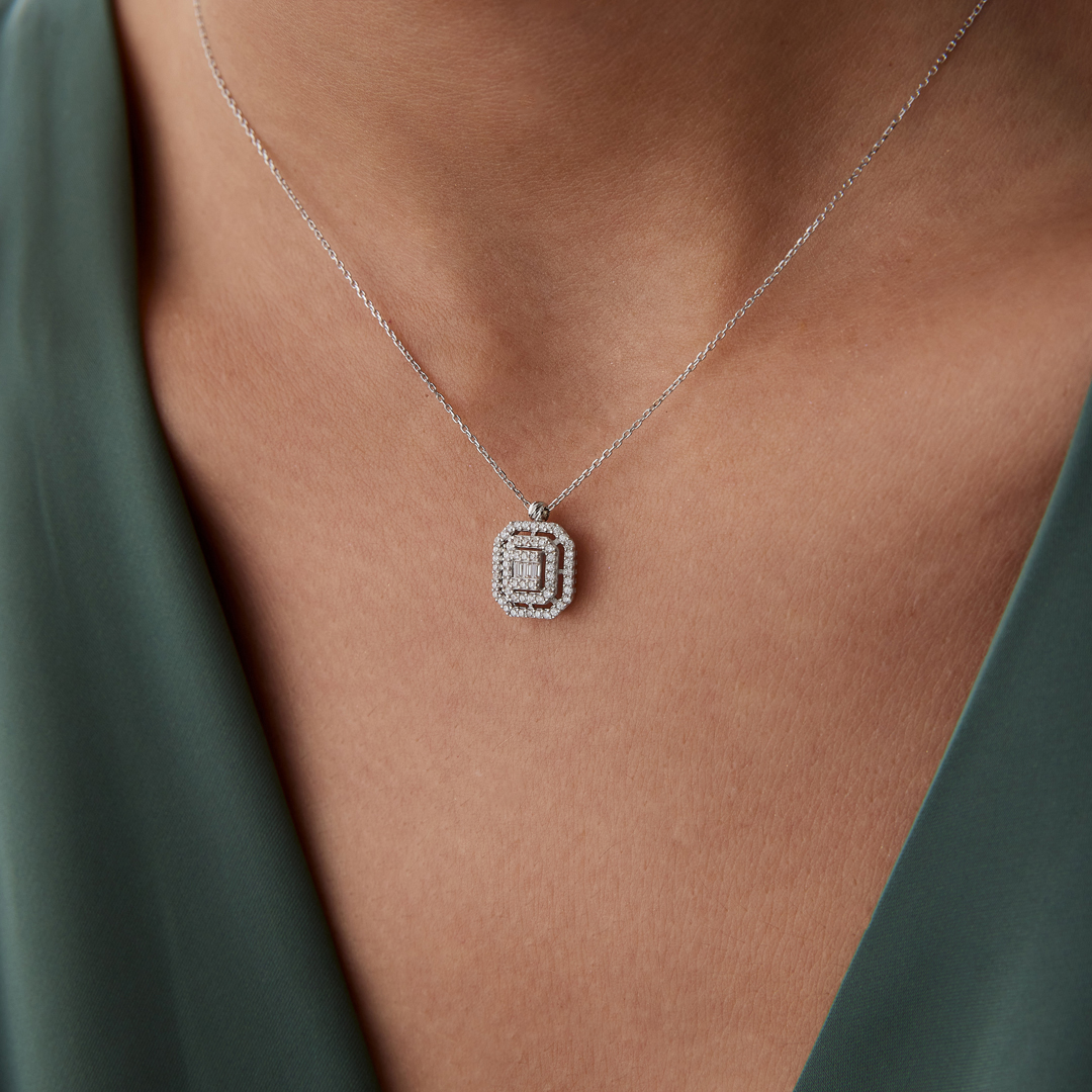 Taşlı Çift Çerçeve Baget Kolye - 2