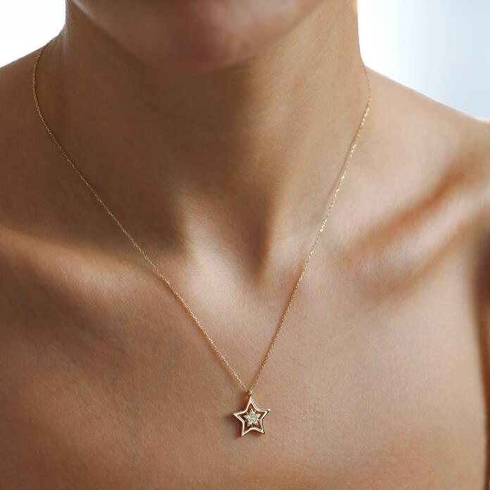 Taşlı Çift Yıldız Kolye - 1