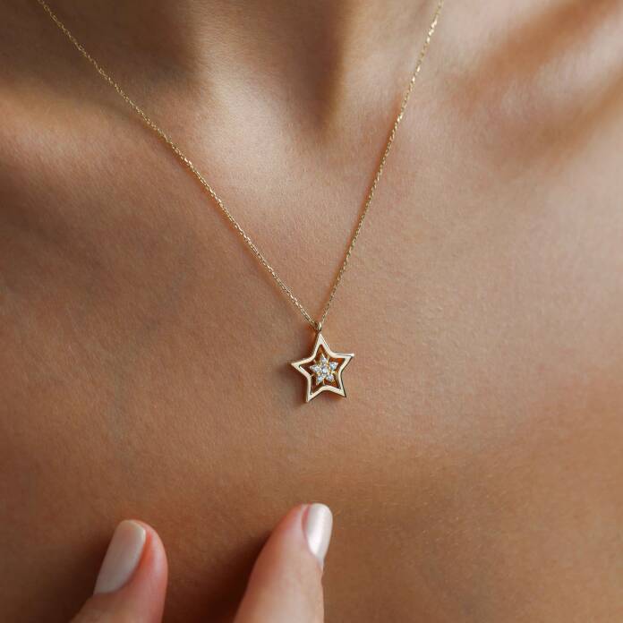 Taşlı Çift Yıldız Kolye - 2