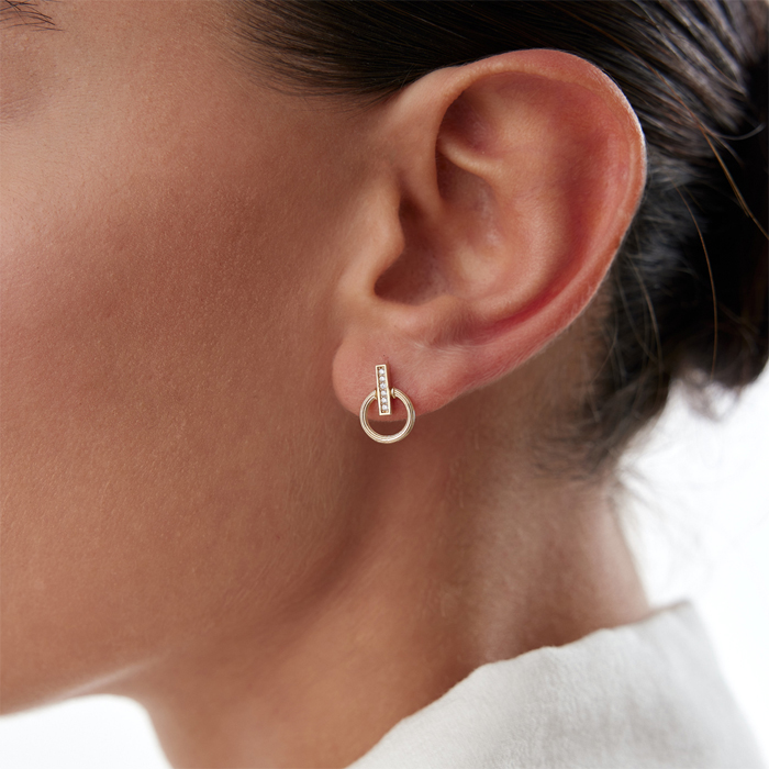 Taşlı Çubuk Daire Küpe - Rayna