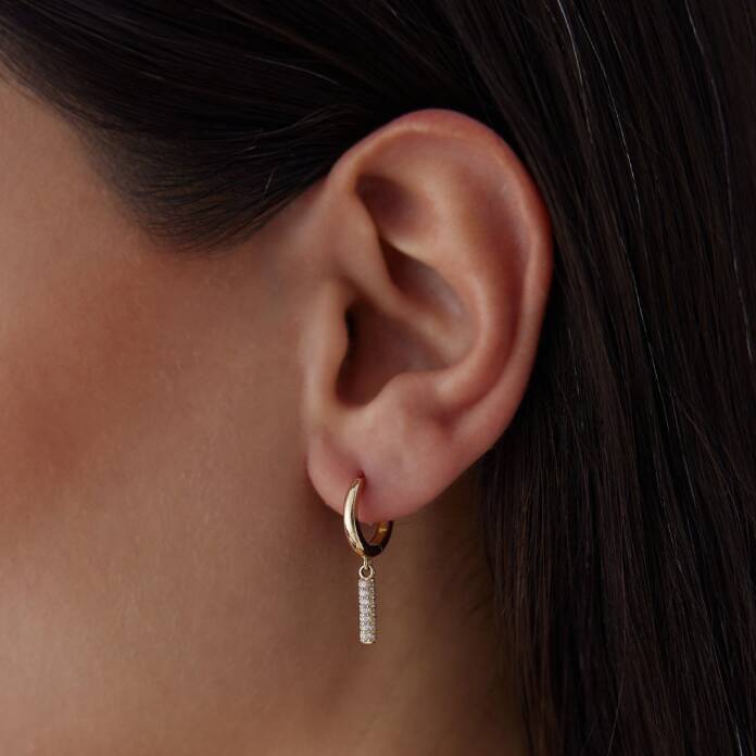 Taşlı Çubuk Sallantılı Halka Küpe - 1