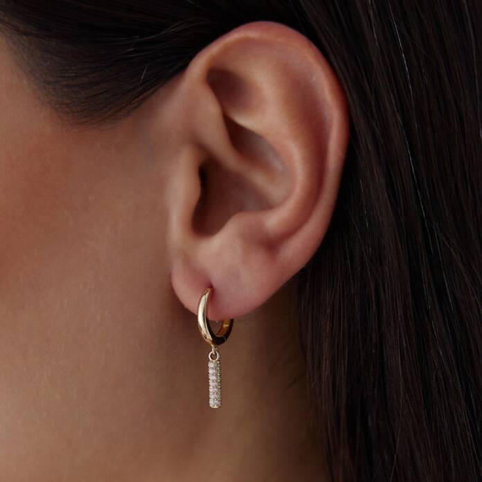 Taşlı Çubuk Sallantılı Halka Küpe - 2