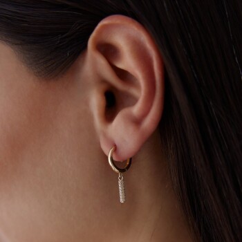 Taşlı Çubuk Sallantılı Halka Küpe - 3