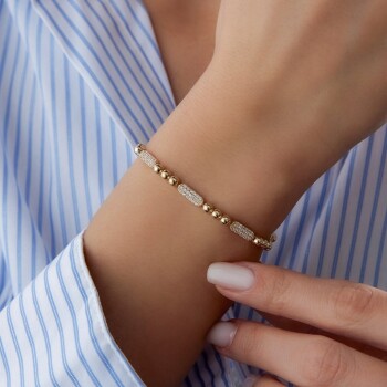 Taşlı Çubuk Top Sıralı Bileklik - Rayna