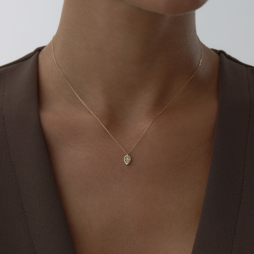 Taşlı Damla Drop Kolye - 1