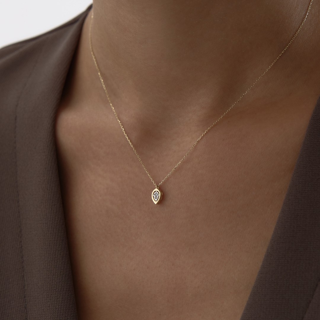 Taşlı Damla Drop Kolye - 2