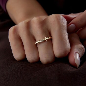 Taşlı Düğme Dörtgen Yüzük - 1