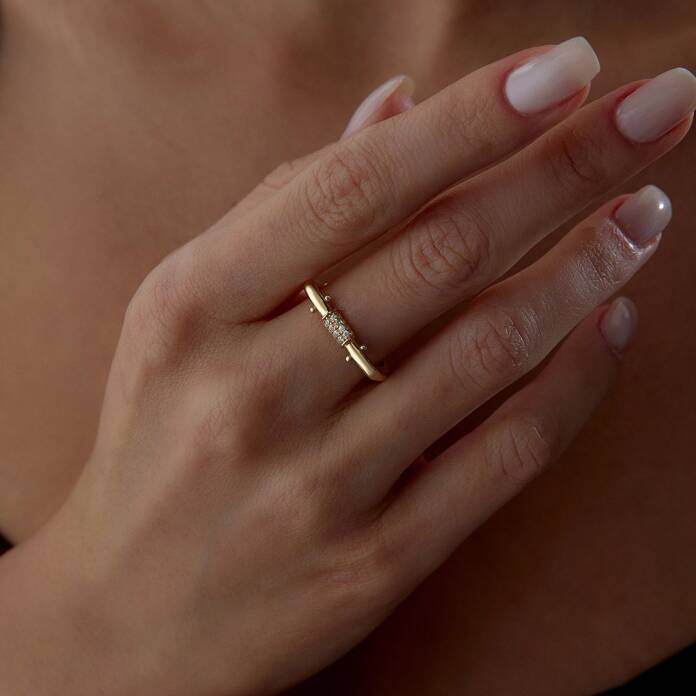 Taşlı Düğme Dörtgen Yüzük - 2