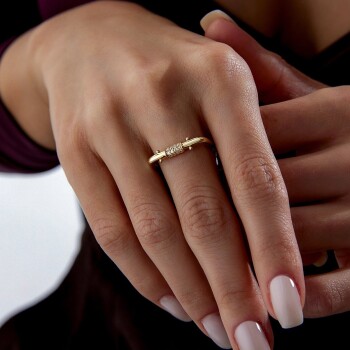 Taşlı Düğme Dörtgen Yüzük - 3