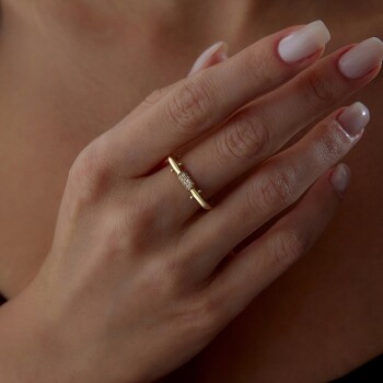 Taşlı Düğme Dörtgen Yüzük - Rayna (1)