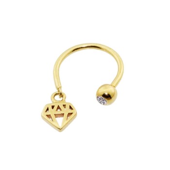 Taşlı Elmas Sallantılı Minimal Yarım Halka Piercing - Dianora
