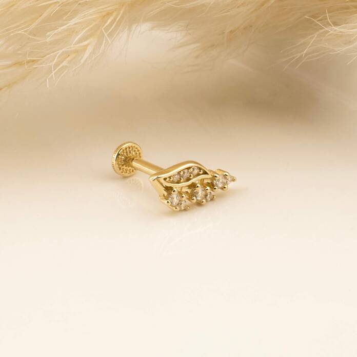 Taşlı Fiona Yaprak Minimal Tragus Piercing - 3