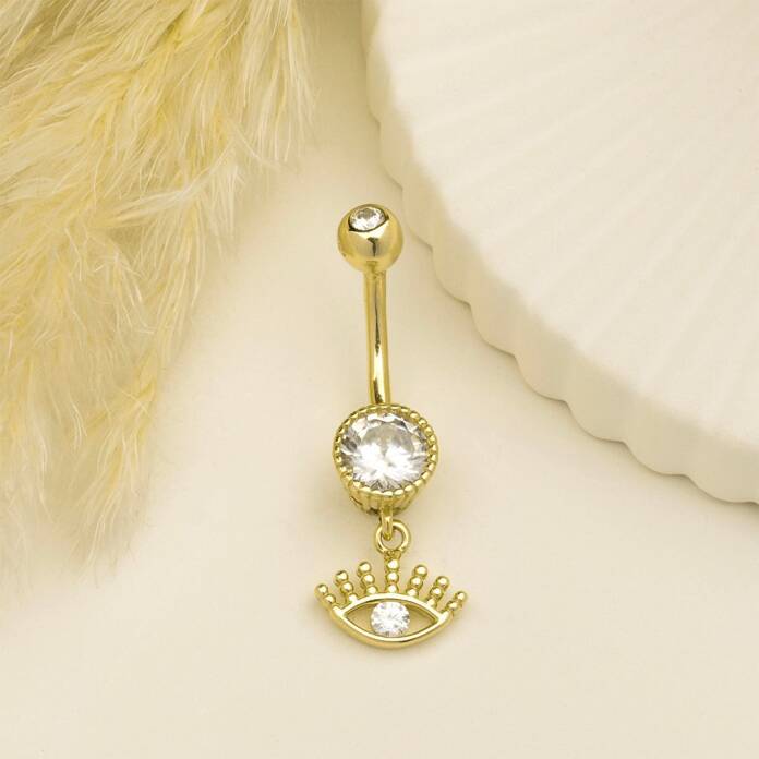 Taşlı Göz Sallantılı Gösterişli Göbek Piercing - 2