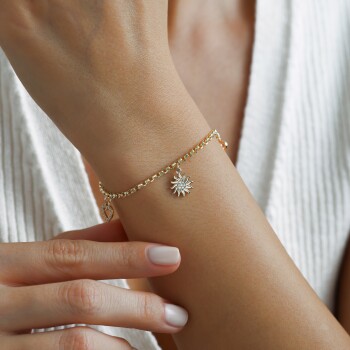 Taşlı Güneş Kalp Charm Bileklik - Nüans