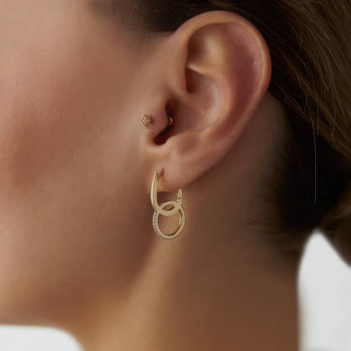 Taşlı Halka Ataç Küpe - 1