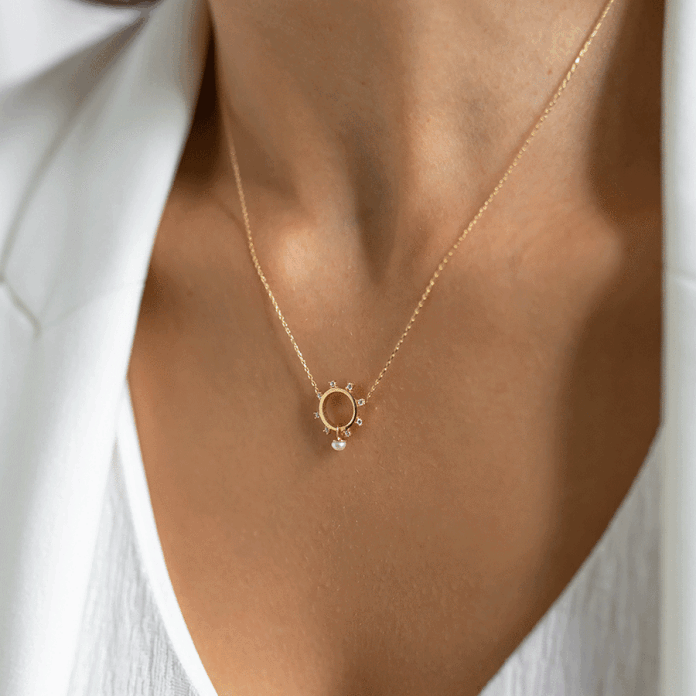 Taşlı Halka İnci Kolye - 1