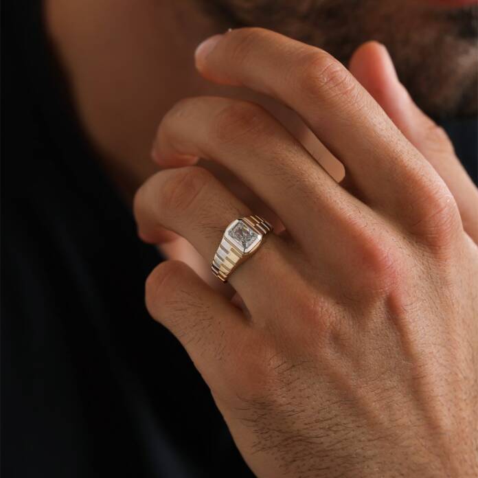 Taşlı İki Renkli Şövalye Erkek Yüzük - 1